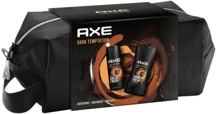 Набір чоловічий Axe Dark Temptation Парфумований дезодорант-спрей 150 мл + Гель для душу 250 мл + Косметичка (8710522910047) - зображення 1