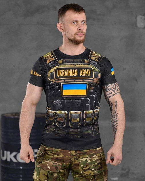 Армейская мужская футболка Ukrainian Army потоотводящая L черная с принтом (86423) - изображение 1