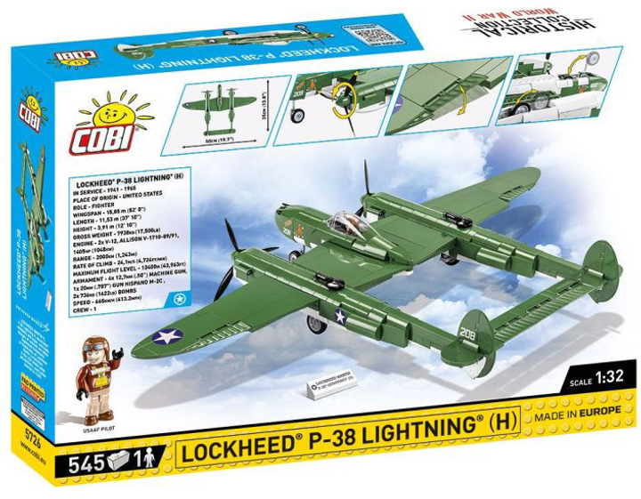 Конструктор Cobi Historical Collection World War II Lockheed P 38 Lightnin H 545 деталей (5902251057268) - зображення 2