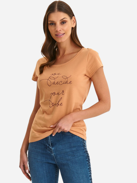Koszulka damska z nadrukiem Top Secret SPO6062BE 40 Karmelowa (5903411521025) - obraz 1