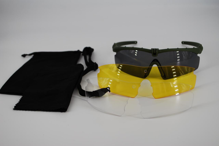 Очки солнцезащитные набор спортивные тактические с тремя сменными линзами 6030_Green - изображение 2