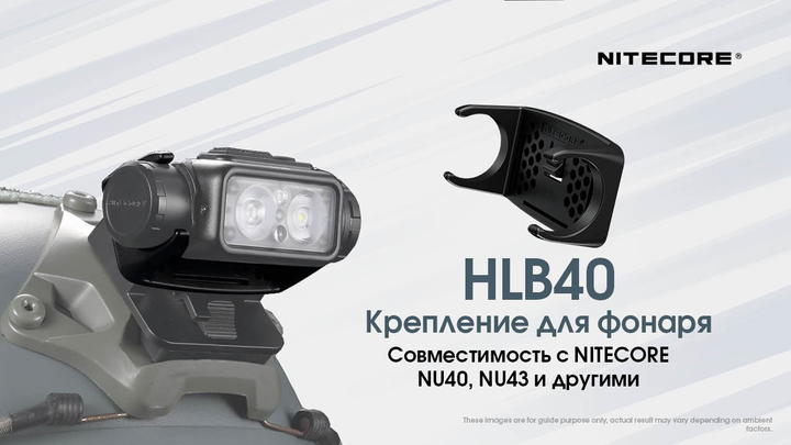 Кріплення на шолом універсальне Nitecore HLB40 + HMB1 (для ліхтарів NU40, NU43), комплект - зображення 2