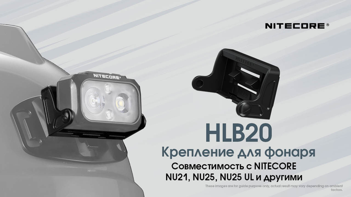 Кріплення на шолом універсальне Nitecore HLB20 + HMB1 (для ліхтарів NU21, NU25 New, NU25 UL New), комплект - зображення 2