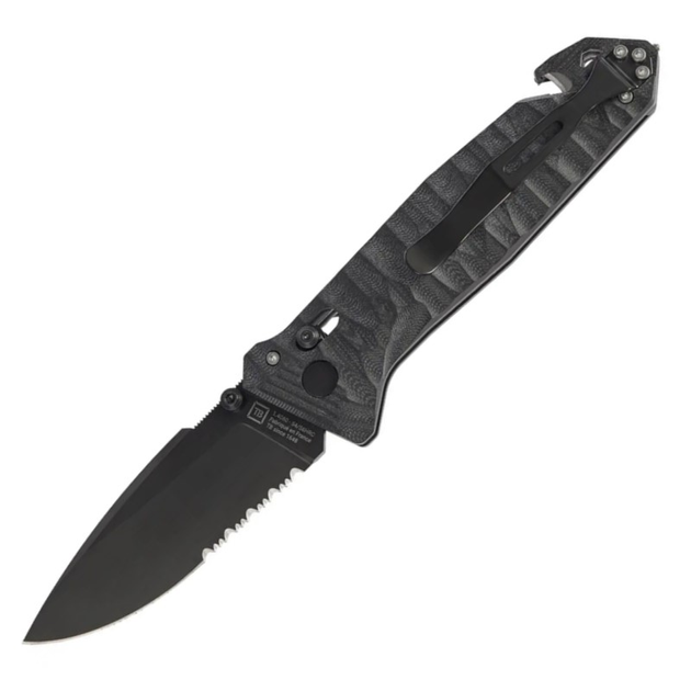 Ніж TB Outdoor CAC S200 Army Knife G10 напівсерейтор (довжина 230 мм, лезо 85 мм), чорний - зображення 1