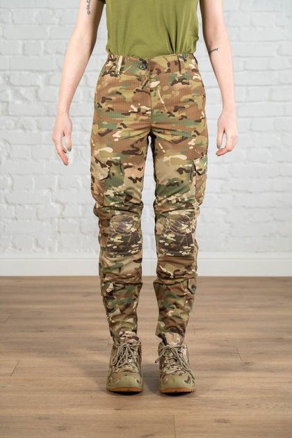 Тактические женские брюки со вставными наколенниками рип-стоп Мультикам (670) , L - изображение 1