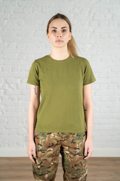 Жіноча військова футболка ХБ (бавовна) гіпоалергенна tactical Олива (665) , S - зображення 1