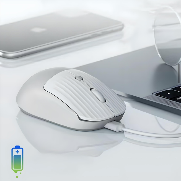 Миша ACER OMR080 з бездротовим підключенням Bluetooth і 2.4GHz та акумулятором, 1600DPI, сіро-білий - зображення 3