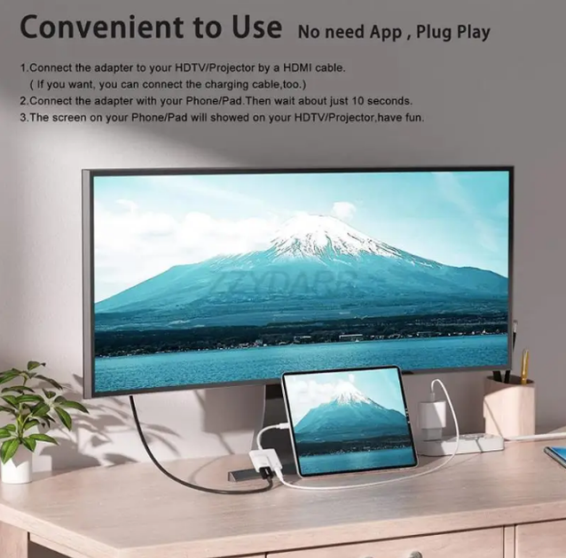 HDMI адаптер перехідник 2 в 1 для підключення iPhone Ipad до екрану телевізора, монітора, дисплея, проектора. - зображення 8