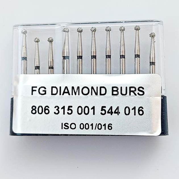 Бор алмазний FG стоматологічний турбінний наконечник упаковка 10 шт UMG КУЛЬКА 806.315.001.544.016 - зображення 1
