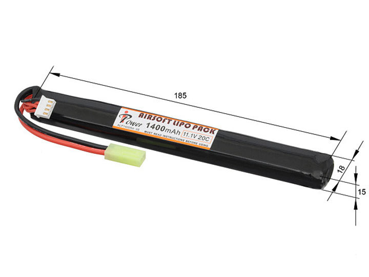 Акумулятор LI-PO 1400MAH 11.1 V 20C — STICK [IPower] (для страйкболу) - зображення 2