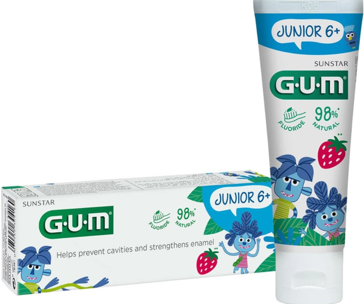 Зубна паста-гель GUM Junior Strawberry 50 мл (6+) - Фото 1 Зубна паста-гель GUM Junior Strawberry 50 мл (6+) - зображення 1