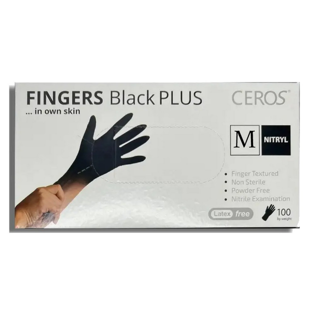 Рукавички нітрилові CEROS Fingers Black Plus, 100 шт (50 пар), L - зображення 1