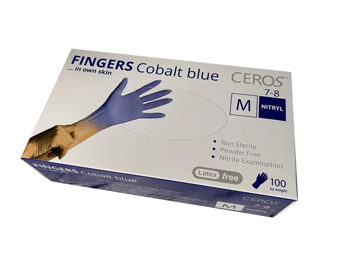 Перчатки нитриловые CEROS Fingers Cobalt Blue, 100 шт (50 пар), M - изображение 1