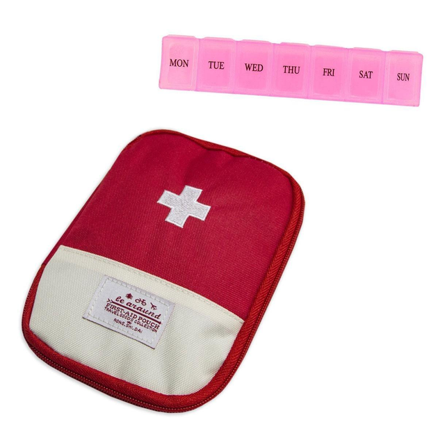Комплект дорожня-кишенькова аптечка червона 13х18 см та органайзер для таблеток на 7 днів Рожевий (VS7169TOP2) - зображення 1