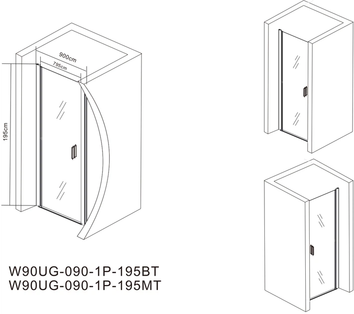 Душові двері AM.PM Gem 90х195 W90UG-090-1P-195BT чорна матова/прозоре скло - зображення 3