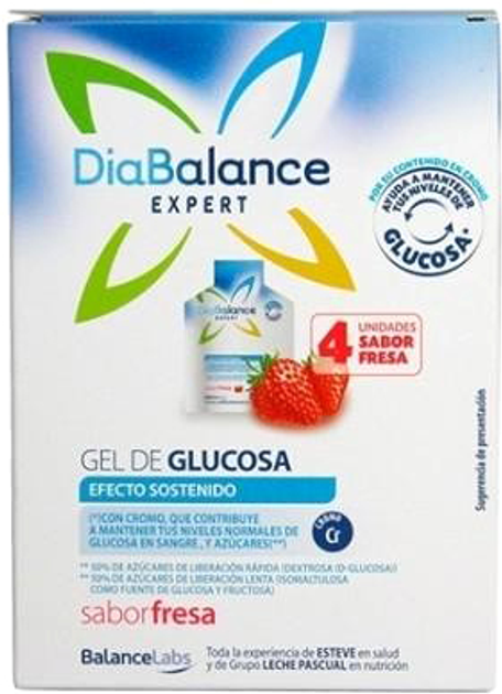 Płyn do kontroli poziomu cukru we krwi Diabalance Expert Glucose Gel Sustained Effect Strawberry 4 szt (8470001671868) - obraz 1