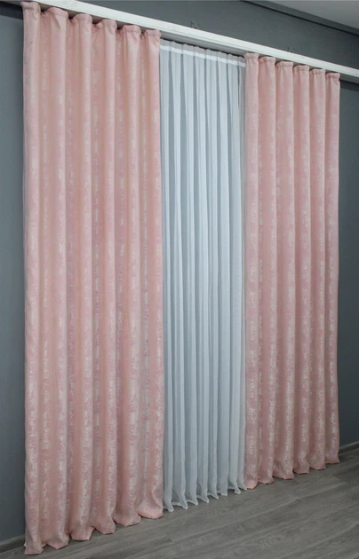 Комплект готовых штор VR-Textil Жаккард Sultan YL № 1370ш Бледно-розовый 150х270 см 2 шт (33-0231) - изображение 5