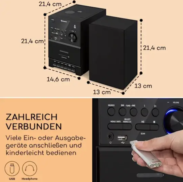 Музыкальный центр Auna MC-40 DAB, FM/DAB+, Bluetooth, CD, USB, пульт - изображение 3
