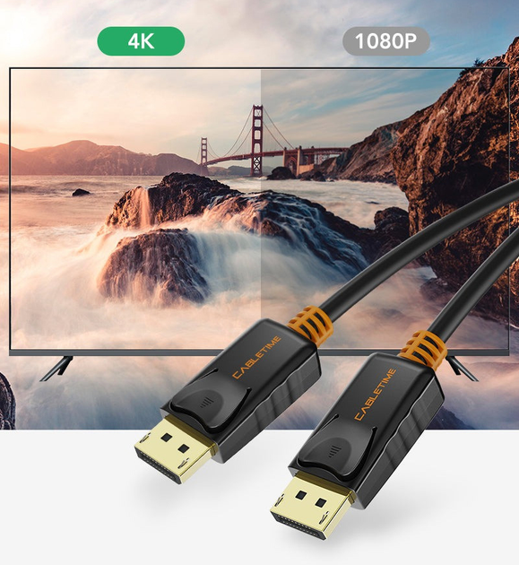Кабель CABLETIME DisplayPort v1.2 4K 60 Hz, 2K 144 Hz 1.8 м Black (CD21K) - зображення 3