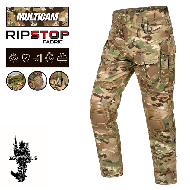 Brutals тактические брюки с плиссированными вставками, боевые брюки ВСУ мультикам с наколенниками, р.2XL - изображение 1