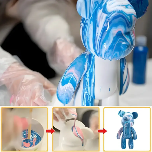 Флюидный медвежонок Punk Fluid Bear Bearbrick с красками 23 см, набор для творчества сделай сам DIY мишка флюид-арт (D-2019091441) - Фото 6 Флюидный медвежонок Punk Fluid Bear Bearbrick с красками 23 см, набор для творчества сделай сам DIY мишка флюид-арт (D-2019091441) - изображение 6