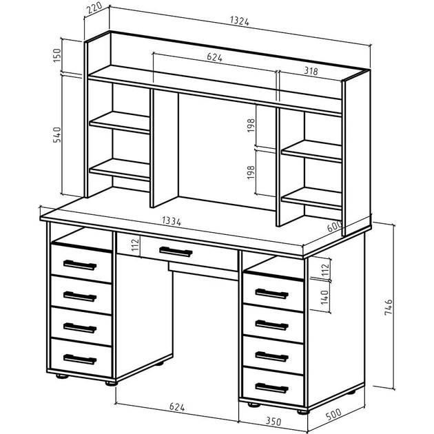 Компьютерный стол с надстройкой 133×60×145 см белый - изображение 2