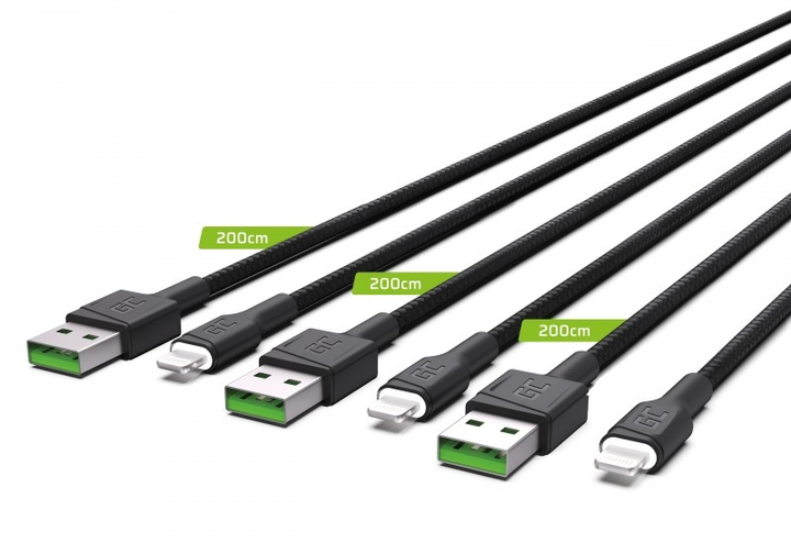 Zestaw kabli Green Cell Ray Set 3x USB-A – Lightning  LED 2 m Black (KABGCSET06) - obraz 2