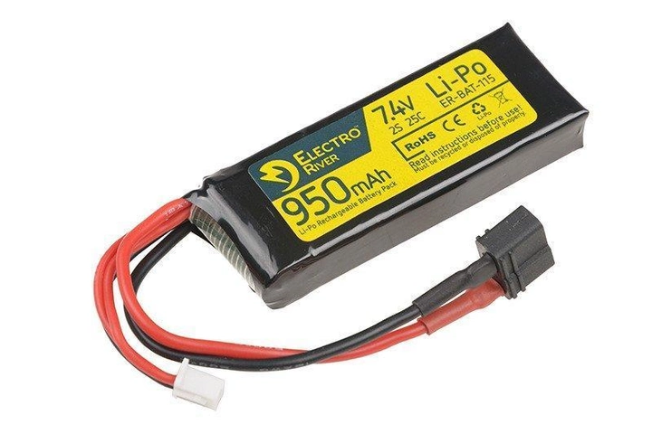 Акумулятор LiPo 7,4V 950 mAh 25/50C T-connect (DEANS) [ElectroRiver] (для страйкбола) - зображення 1