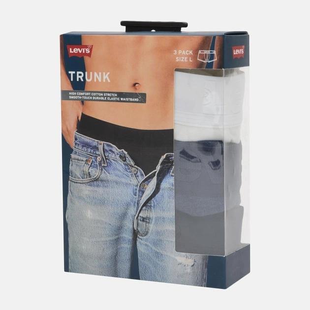 Набір трусів-боксерів чоловічих 3 шт Levi's Premium Trunk 3P 9050420010090 L Синій/Білий (8718824989563) - зображення 6