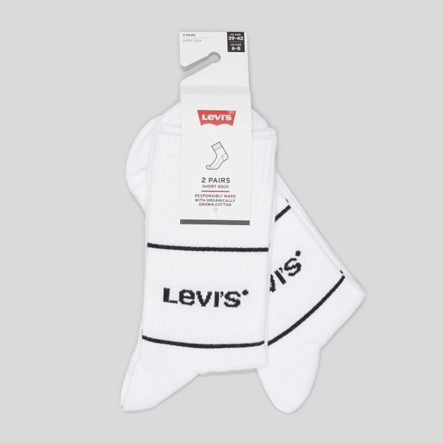 Набір чоловічих шкарпеток високих бавовняних 2 пари Levi's Short Cut Logo Sport 2P 7012105670070 39-42 Білий (8720245185592) - зображення 1