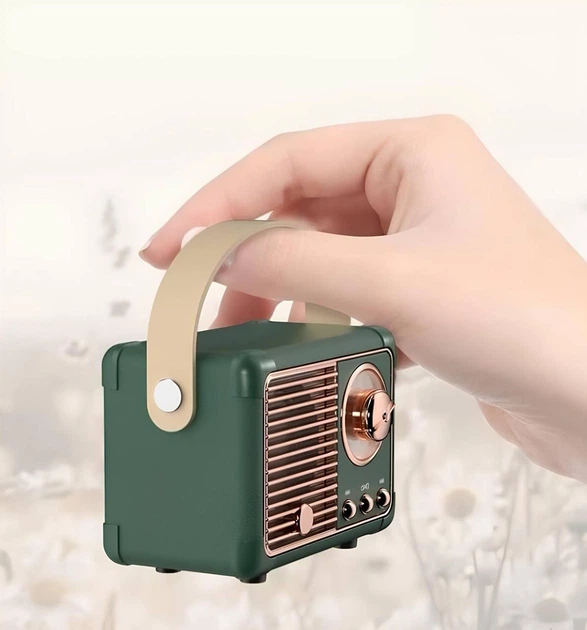 Портативная водонепроницаемая Bluetooth колонка HM11, беспроводная мини колонка с ручкой в стиле радио ретро, зеленая (80520238) - изображение 4