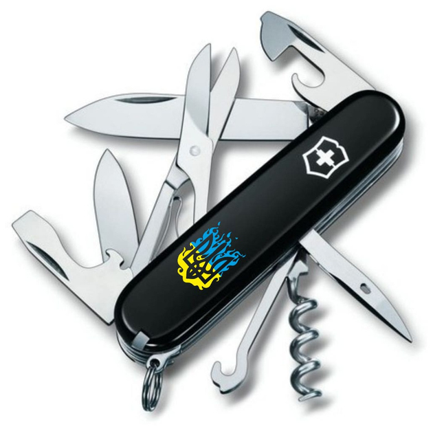 Ніж Victorinox Climber Ukraine Black "Вогняний Тризуб" (1.3703.3_T0316u) - зображення 1