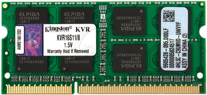 Pamięć Kingston SODIMM DDR3-1600 8192MB PC3-12800 (KVR16S11/8) - obraz 1
