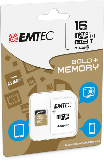 Karta pamięci Emtec microSD UHS-I U1 Elite Gold 16GB + adapter SD (ECMSDM16GHC10GP) - obraz 2