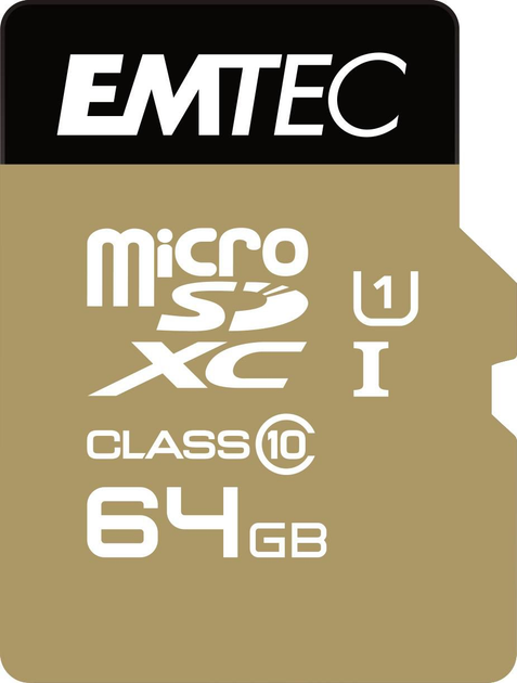 Карта пам'яті Emtec microSD UHS-I U1 Elite Gold 64GB + SD адаптер (ECMSDM64GXC10GP) - зображення 1