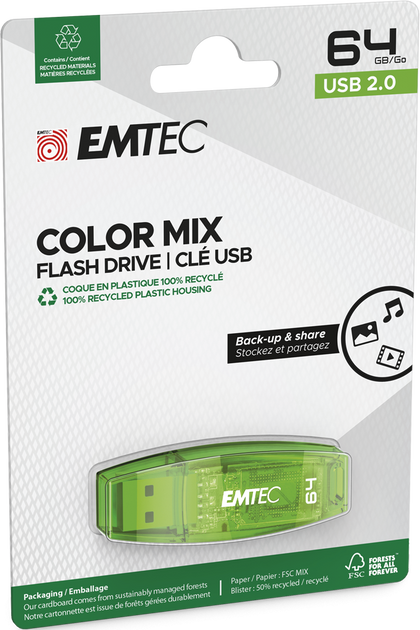 Флеш пам'ять USB Emtec C410 64GB USB 2.0 Green (ECMMD64G2C410) - зображення 2