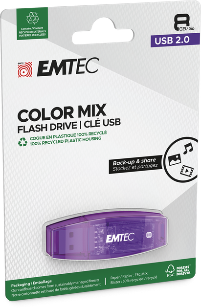 Флеш пам'ять USB Emtec C410 8GB USB 2.0 Purple (ECMMD8GC410) - зображення 2
