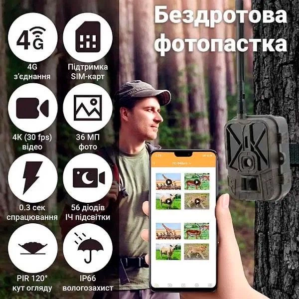 Фотопастка Suntek HC-950 Pro Li 4K камера 2х30MP 4G акумулятор 8000mAh (хмара та онлайн відео) - Фото 7 Фотопастка Suntek HC-950 Pro Li 4K камера 2х30MP 4G акумулятор 8000mAh (хмара та онлайн відео) - зображення 7