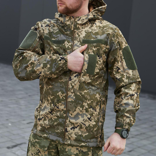 Плотная мужская Куртка с капюшоном Combat SoftShell на флисе пиксель размер 48 - изображение 1