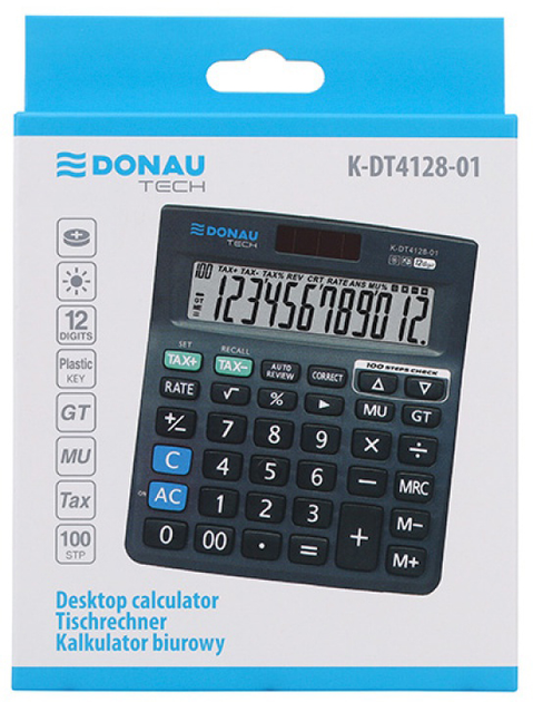 Kalkulator biurowy Donau Tech 12-cyfrowy czarny (K-DT4128-01) - obraz 2