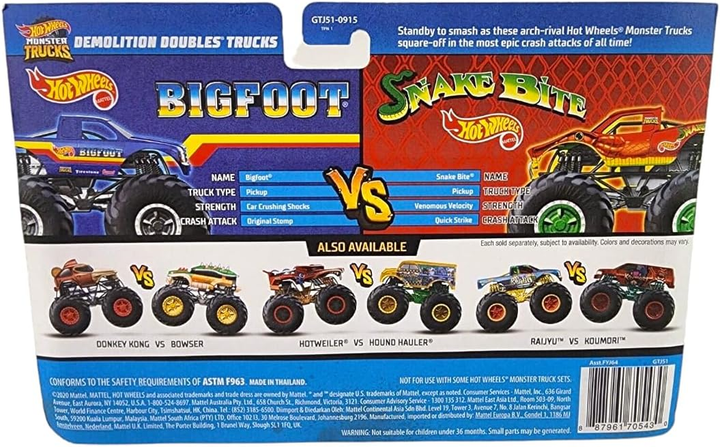Машинки Хот Вилс Монстр Трак Monster Trucks Bigfoot Vs Snake Bite Hot ...