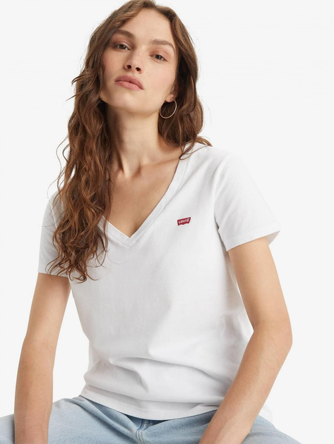 Футболка бавовняна жіноча Levi's Perfect Vneck 85341-0002 XS Біла (5400816656500) - зображення 4