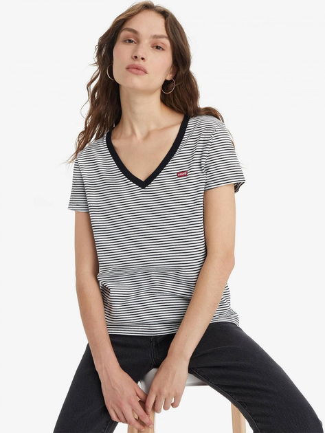 Футболка бавовняна жіноча Levi's Perfect Vneck 85341-0004 XL Annalise Stripe (5400970975356) - зображення 4