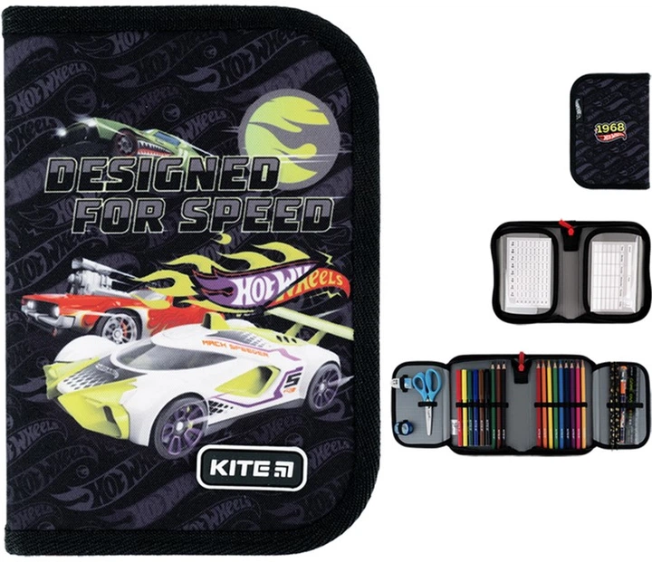 Пенал з наповненням Kite Hot Wheels 20x14x3.9 см Чорний (HW24-622H) - зображення 2
