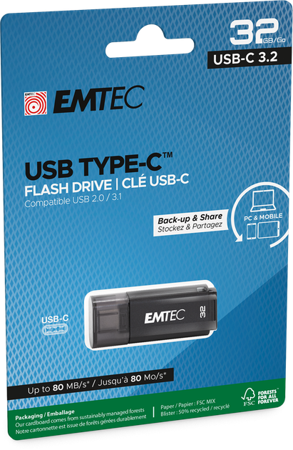 Флеш пам'ять USB Emtec D400 32GB USB C 3.2 Black (ECMMD32GD403) - Фото 4 Флеш пам'ять USB Emtec D400 32GB USB C 3.2 Black (ECMMD32GD403) - зображення 4