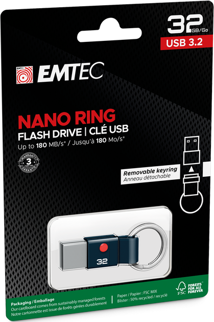 Флеш пам'ять USB Emtec Nano Ring T100 32GB USB 3.2 Black (ECMMD32GT103) - зображення 3