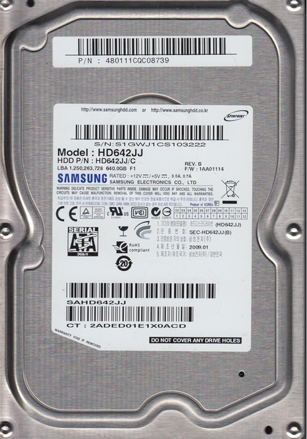 Жесткий диск Samsung Spinpoint F1 640GB 7200rpm 16MB HD642JJ 3.5 SATA ...