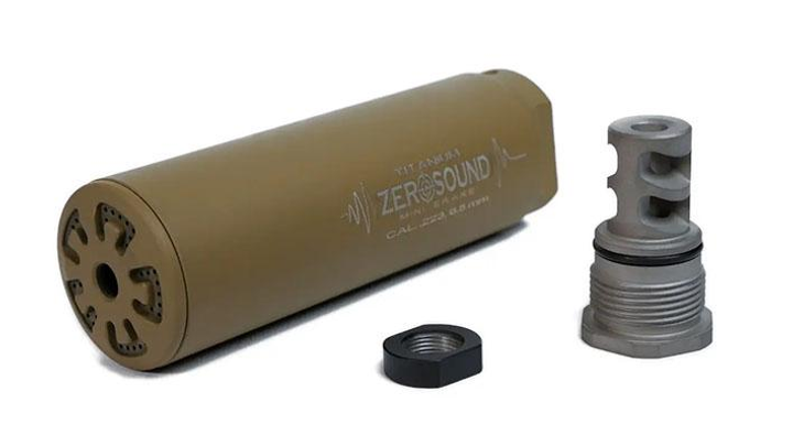 Саундмодератор zerosound titan mini brake .223cal, .243, 5,45, 6,5 creedmoor(triple gas unloading system) песочный - изображение 1