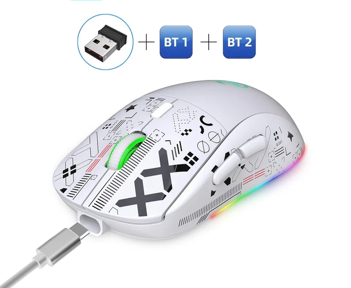Мышь HYSJ Т90 бесшумная с аккумулятором 2,4G+Bluetooth White - изображение 8