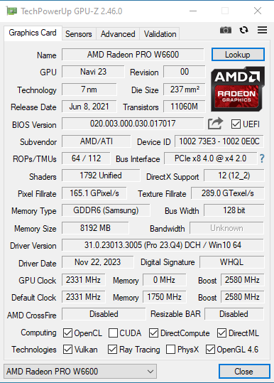 Дискретна відеокарта AMD Radeon Pro W6600, 8 GB GDDR6, 128-bit / DisplayPort б/в - зображення 6